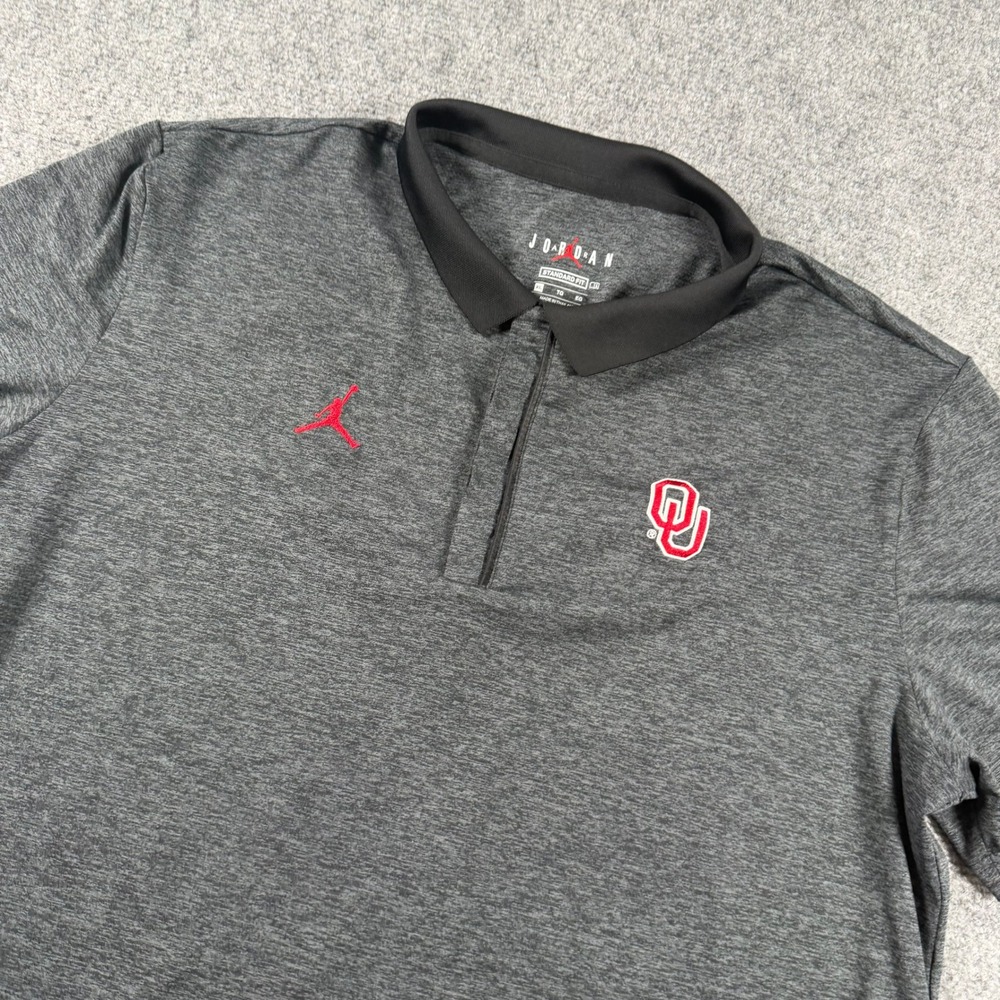 Jordan Polo Shirt Mens XL Grey Oklahoma Sooners NCAA Jumpman Golf Athletic Top